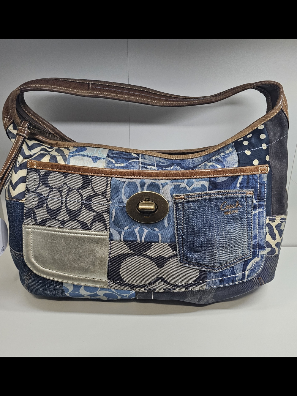 Coach Patchwork Blue Denim Hobo Shoulder Bag